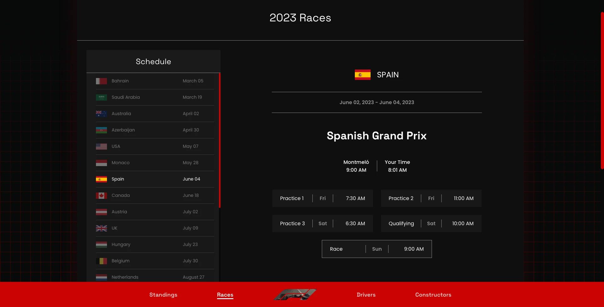Recent F1 races and details of the Spanish Grand Prix on F1Scoreboard