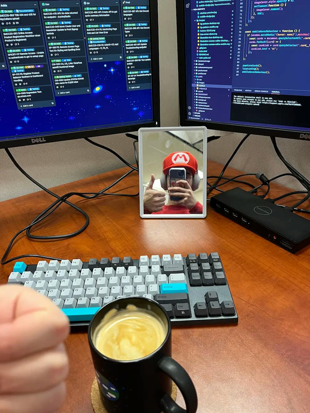 Mohammed programming with a coffee and a mario costume